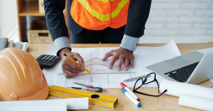 Engenheiro estruturando a gestão de obras.